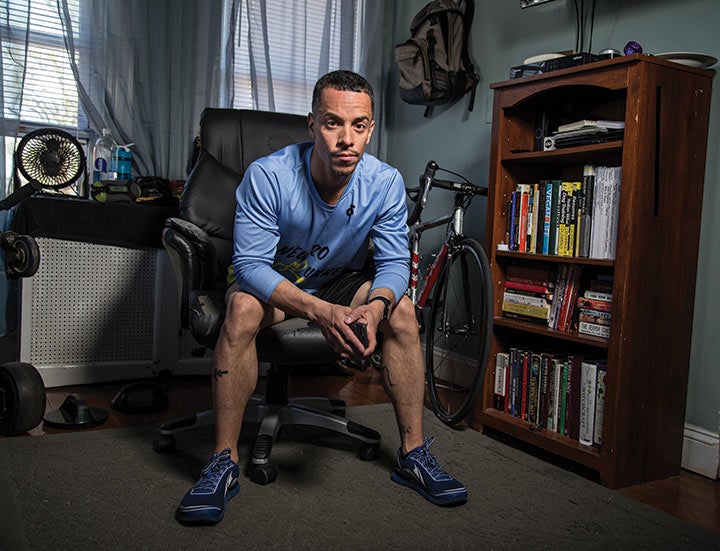 Kahlil Gonzalez at home in New Rochelle, New York.