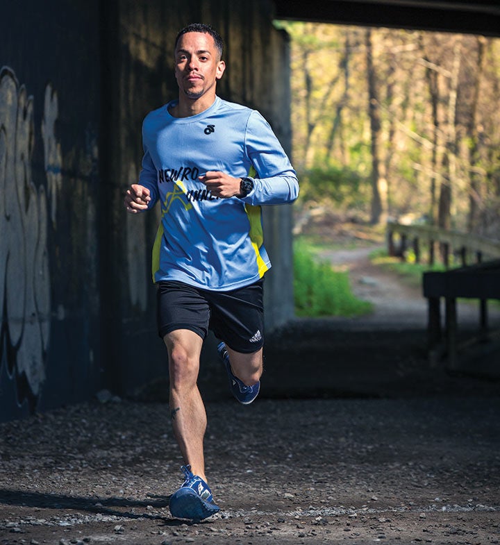 Kahlil Gonzalez running one of his go-to New Rochelle loops, the Leatherstocking Trail.