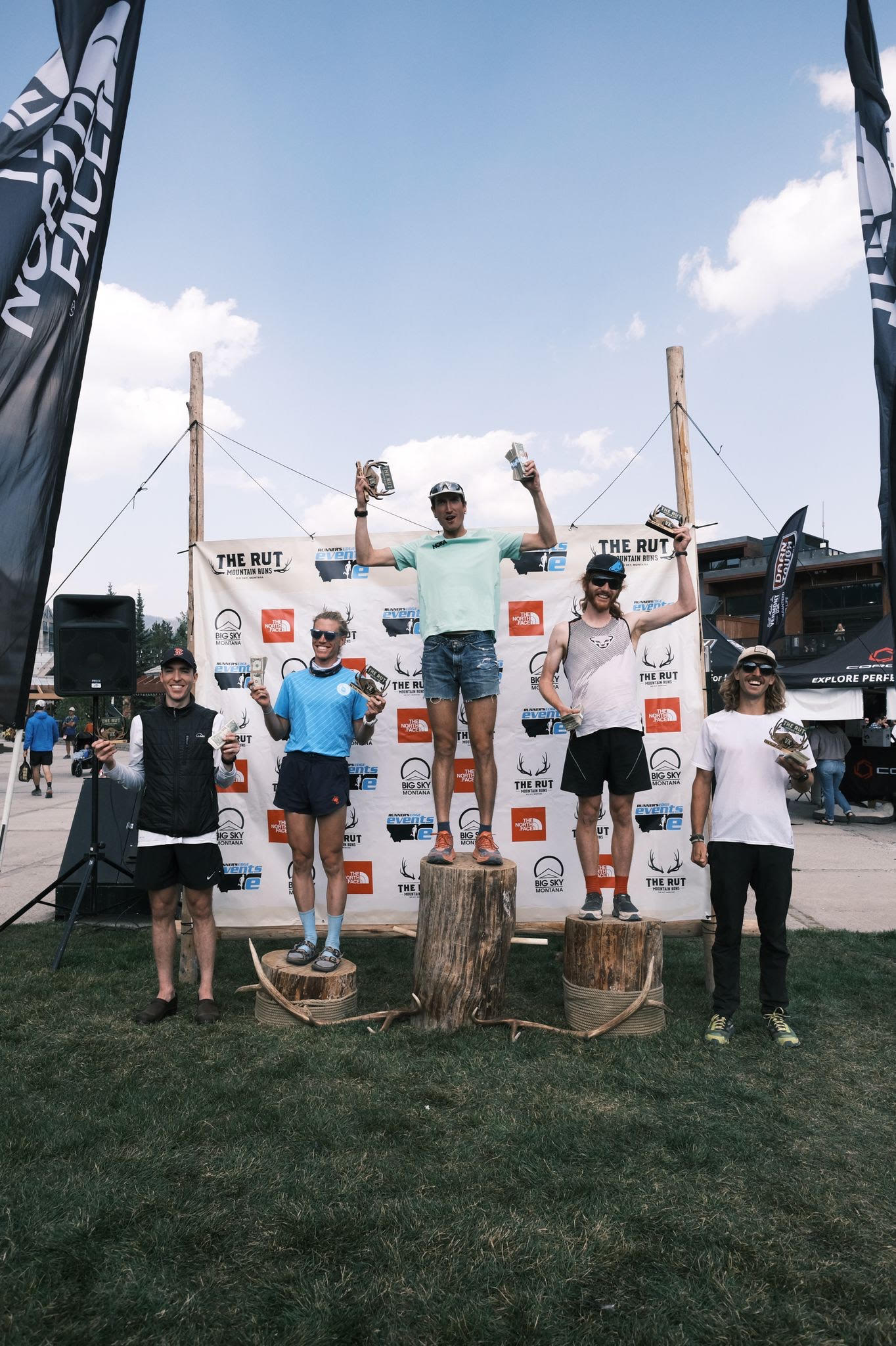 Adam Peterman after winning the "jorts division" of the Rut's Vertical Kilometer in 2021, classified by runners wearing denim shorts to climb Lone Peak.