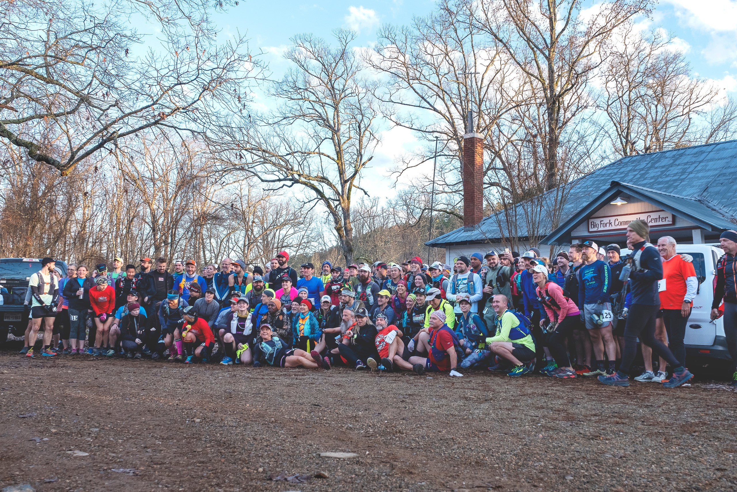 200 runners gathered at the Big Fork Community Center for the Athens Big Fork Marathon.  Runners would climb 8 mountains out and then back for 26.2 miles through the Ozarks or do a 17 mile fun run.  The climbs and decents were brutal and the water crossings plentiful.
