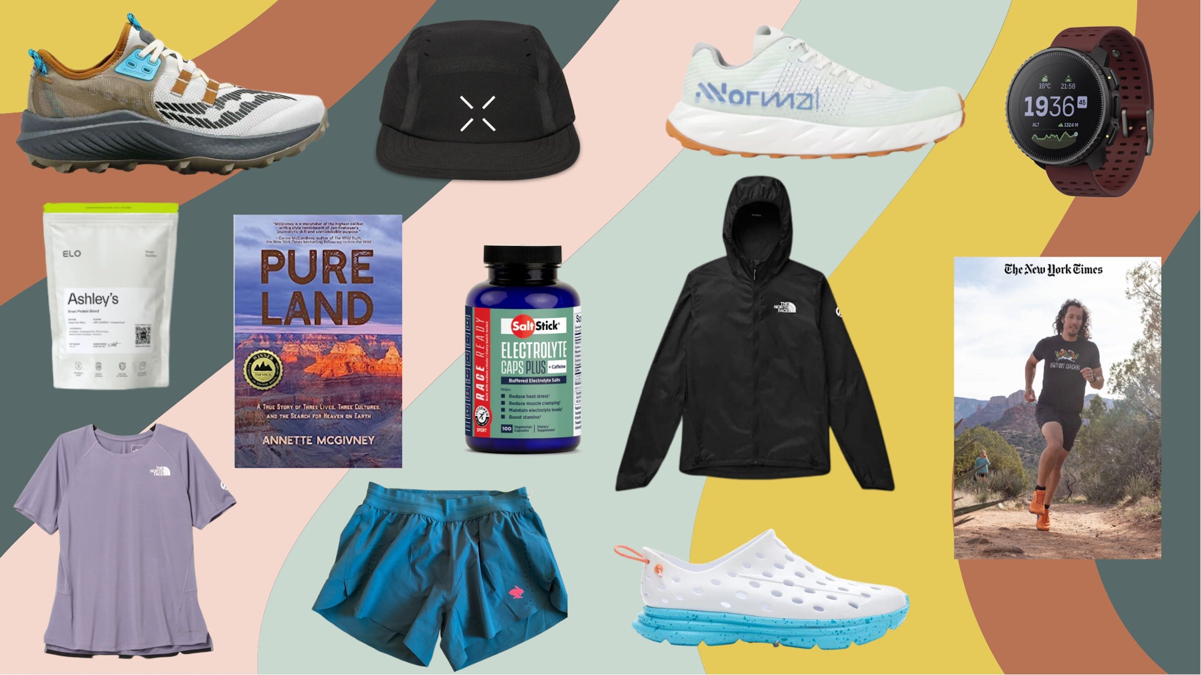 A collage of gear picks on a colorful background