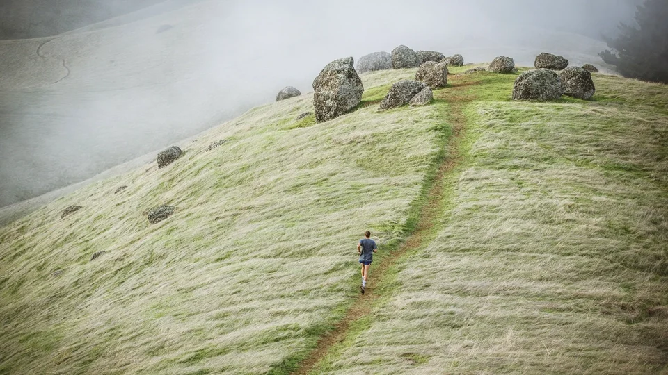 Runner in a misty field